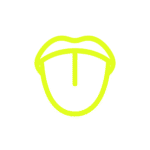 icono boca verde neon representando el sentido del gusto