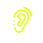 icono oreja verde neon representando el sentido del oído